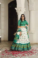 Shop White & Green Dola Silk Lehenga – Premium Ethnic Collection