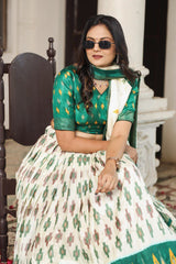 Shop White & Green Dola Silk Lehenga – Premium Ethnic Collection