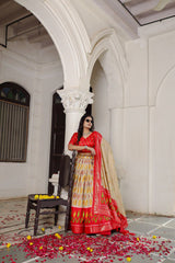 Beautiful Red & Cream Dola Silk Lehenga – Luxurious Fabric & Timeless Style