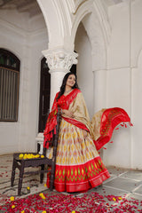 Beautiful Red & Cream Dola Silk Lehenga – Luxurious Fabric & Timeless Style