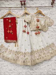 Shop Beautiful White Lehenga Choli with Red Dupatta – Perfect for Weddings & Festive Occasions