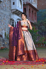 Premium Silver Lehenga Set with Zari Weaving & Micro Cotton Inner