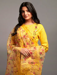 Women’s Sequence Embroidered Viscose Rayon Blend Kurti Set in Yellow