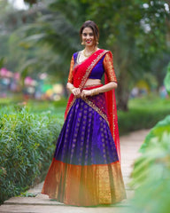 Exquisite Kanjivaram Silk Lehenga with Net Embroidered Dupatta