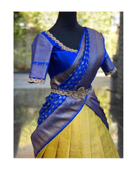 Elegant Dark Blue & Yellow Combination Lehenga with Zari Work