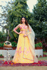 Designer Soft Net Light Yellow Lehenga Choli with Sequins Work – Perfect for Weddings