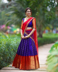 Exquisite Kanjivaram Silk Lehenga with Net Embroidered Dupatta