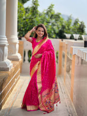 Authentic Pink Silk Saree – Rich Pethani Weaving