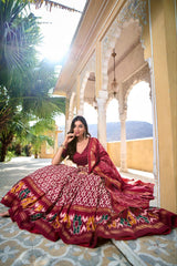 Elegant Tussar Silk Maroon Lehenga | Graceful Tussar Silk Blouse & Dupatta