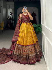 Bright Mustard Yellow Tussar Silk Lehenga with Foil Work