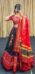 Traditional Red and Black lehenga  with Foil Print & Tassel Dupatta