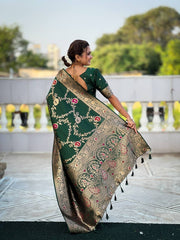 Elegant Green Silk Saree | Perfect Banarasi Silk