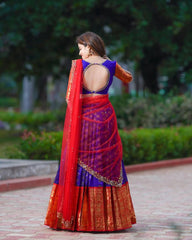 Exquisite Kanjivaram Silk Lehenga with Net Embroidered Dupatta