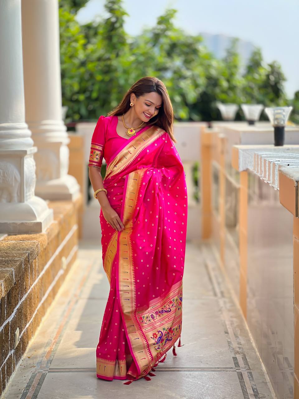 pink silk saree 