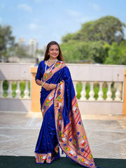 Luxurious Royal Blue Silk Saree – Handwoven Elegance