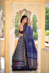 Royal Blue Tussar Silk Lehenga –  Flair & Foil Work