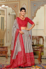 Grey Minakari Lehenga with Red  Blouse – Perfect for Festive Wear