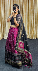 Elegant Dark Purple Tussar Silk Lehenga with Zari & Foil Work