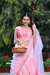 Elegant Light Pink Mono Net Lehenga with Heavy Sequins Embroidery – Semi-Stitched Beauty