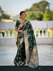 Elegant Green Silk Saree | Perfect Banarasi Silk