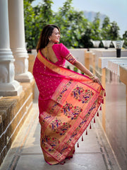 Authentic Pink Silk Saree – Rich Pethani Weaving