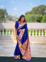 Luxurious Royal Blue Silk Saree – Handwoven Elegance