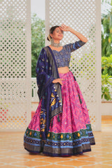 Elegant Pink Tussar Silk Lehenga with Minakari & Foil Print – Stitched & Ready to Wear