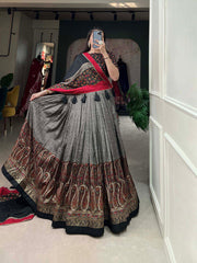 Kashmiri Print with Foil Detailing Grey Lehenga  – A Masterpiece of Craftsmanship