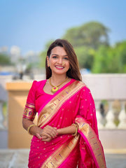 Authentic Pink Silk Saree – Rich Pethani Weaving