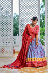 Tussar Silk Sky Blue Lehenga – Grand Minakari Design & Foil Print