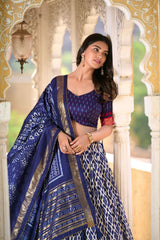 Royal Blue Tussar Silk Lehenga –  Flair & Foil Work