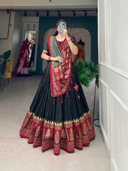 Royal Black Lehenga with Patola Print & Elegant Foil Work Detailing