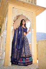 Royal Blue Tussar Silk Lehenga –  Flair & Foil Work