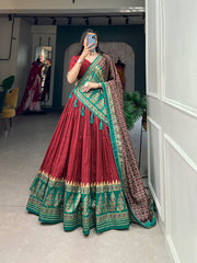 Royal Maroon Lehenga with Patola Print & Elegant Foil Work Detailing