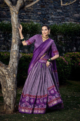 Festive Purple Lehenga Choli – Tussar Silk with Foil Work