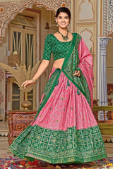 Designer Minakari Work  Pink Lehenga with Green Blouse – Ethnic Elegance